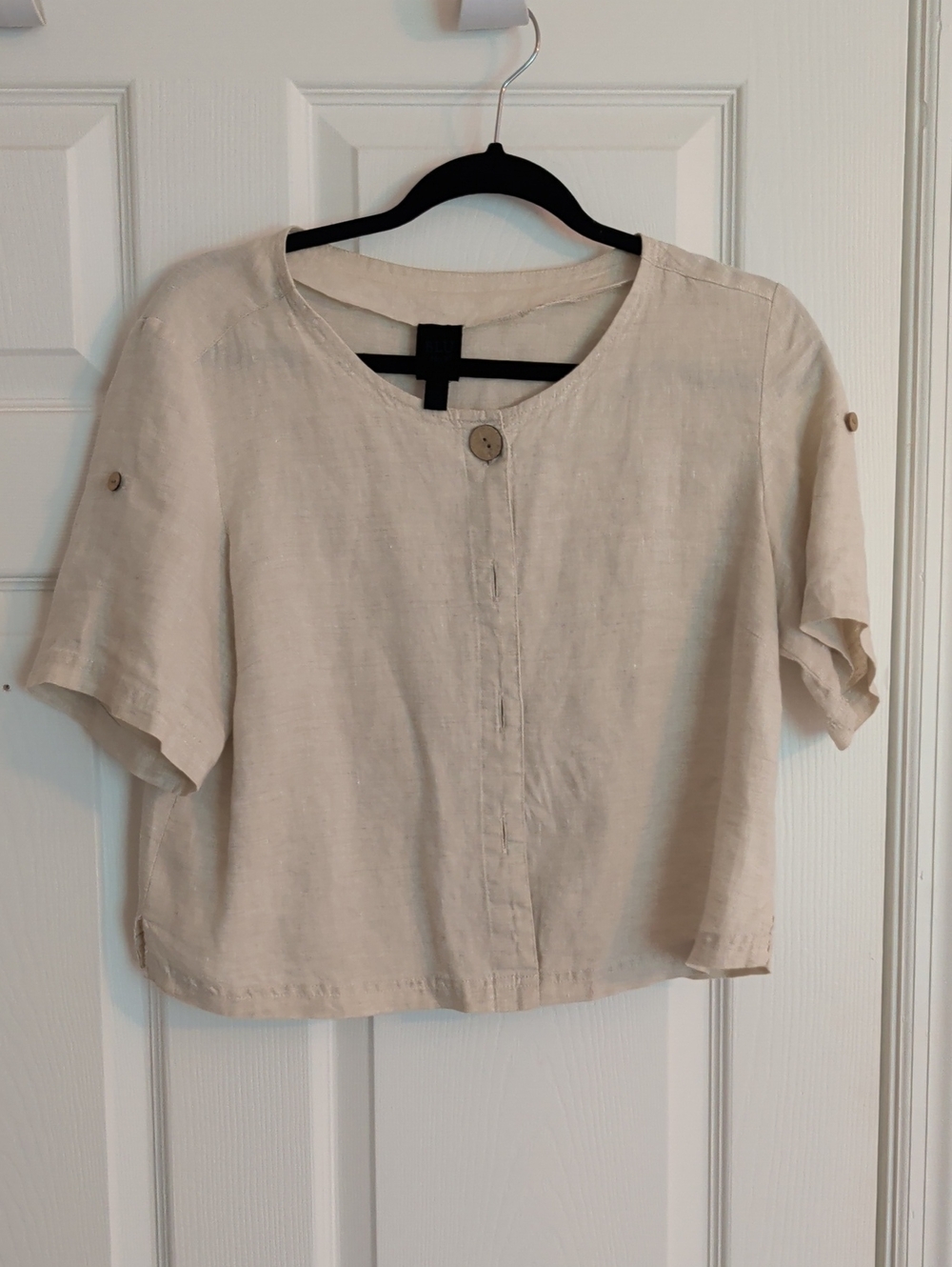 BLU No 9 Light Cream Linen Button-Front Short Sleeve/Crop
